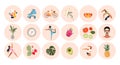 Healthy lifestyle icon set. Big collection of modern hand-drawn vector stickers about fitness and healthy living. Different icons