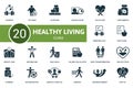 Healthy Lifestyle icon set. Collection contain weight loss, healthy diet, healthy food, calorie calculator and over icons. Healthy