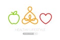 Healthy lifestyle icons heart yoga and apple vector illustration EPS10