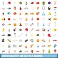 100 healthy lifestyle icons set, cartoon style Royalty Free Stock Photo