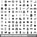 100 healthy lifestyle icons set, simple style Royalty Free Stock Photo