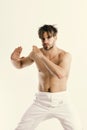 Healthy lifestyle and jujitsu concept. Karate fighter