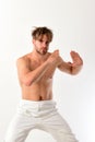 Healthy lifestyle and jujitsu concept. Karate fighter