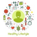 Healthy Lifestyle Line Art Thin Icons