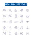 Healthy lifestyle line icons signs set. Design collection of Exercise, Nutrition, Sleep, Hydration, Balance, Moderation