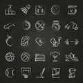 Healthy lifestyle line icons on chalkboard