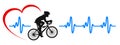 Healthy Lifestyle logo. Cyclists on bike, heart pulse - 