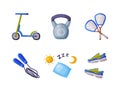 Healthy Lifestyle Objects with Sleep Items and Sport Equipment Vector Set Royalty Free Stock Photo