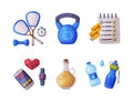 Healthy Lifestyle Objects with Water Bottle and Sport Equipment Vector Set Royalty Free Stock Photo