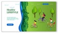 Healthy lifestyle page. Active diverse happy family in green recreation park together outdoors for web internet landing Royalty Free Stock Photo