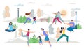 Healthy Lifestyle People Vector Scene Flat Set