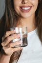 Healthy Lifestyle. Portrait Of Happy Smiling Young Woman With Glass Of Fresh Water. Healthcare. Drinks. Health, Beauty Royalty Free Stock Photo