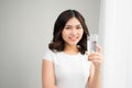 Healthy Lifestyle. Portrait Of Happy Smiling Young Woman With Glass Of Fresh Water. Healthcare. Drinks. Health, Beauty, Diet Royalty Free Stock Photo