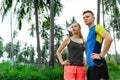 Healthy Lifestyle. Runner Couple Preparing To Jog. Fitness And S