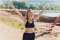 Healthy lifestyle sports woman running on asphalt driveway. Royalty Free Stock Photo