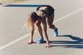 Healthy lifestyle sports woman running on asphalt driveway. Royalty Free Stock Photo