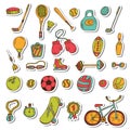 Healthy lifestyle sticker set. Sport icons. Hand drawn doodle fitness set Royalty Free Stock Photo