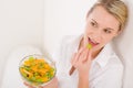Healthy lifestyle - woman holding fruit salad Royalty Free Stock Photo