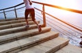 Healthy lifestyle woman legs running on stone stai Royalty Free Stock Photo