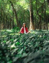 Healthy lifestyle for women practicing meditation and yoga in the forest. Young woman practicing yoga outdoors. Meditation concept Royalty Free Stock Photo