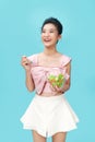 Healthy lifestyles, Asian women holding a salad bowl of fresh vegetables, Good and healthy organic food