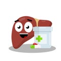 Healthy liver and pills. Packing medications for treatment