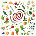 Healthy Living Emblem: Colorful Logo Surrounded by Fruits and Vegetables