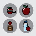 healthy living icon element, there are apples and other healthy supplements.