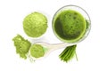 Healthy living. Spirulina, chlorella and wheatgrass. Royalty Free Stock Photo