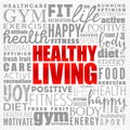 Healthy Living word cloud collage, health concept background