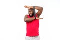 Healthy Looking Happy Young African American Male Ready Workout Isolated on White Background Royalty Free Stock Photo
