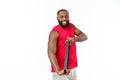 Healthy Looking Happy Young African American Male Ready Workout Isolated on White Background Royalty Free Stock Photo