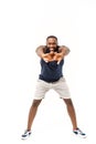 Healthy Looking Happy Young African American Male Ready Workout Isolated on White Background Royalty Free Stock Photo