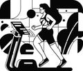 Healthy loving fitness girl running in the gym illustration in doodle style Royalty Free Stock Photo