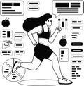 Healthy loving fitness girl running in the gym illustration in doodle style Royalty Free Stock Photo