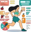 Healthy loving fitness girl running in the gym illustration in doodle style Royalty Free Stock Photo