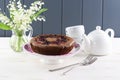 Healthy low calorie dessert. Tasty rustic cake with bird cherry