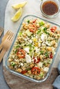 Healthy low carb salad with cauliflower rice and chickpeas Royalty Free Stock Photo