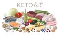 Healthy low carbs KETO products. Nutrition concept for Ketogenic diet. Assortment of healthy food ingredients for Royalty Free Stock Photo