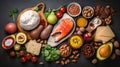 Healthy low carbs products. Ketogenic diet concept. Selective focus, copy space, generative ai Royalty Free Stock Photo