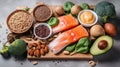 Healthy low carbs products. Ketogenic diet concept. Top view, generative ai Royalty Free Stock Photo