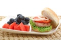 Healthy low fat chicken burger with fruit isolated Royalty Free Stock Photo