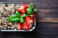 Healthy Lunch Box with Delicious Ready Food and Fresh Strawberries - Healthy Eating Concept