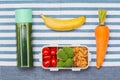 Healthy lunch box with sandwich and fresh vegetables, bottle of Royalty Free Stock Photo