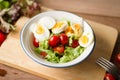 Healthy lunch with eggs salad at home