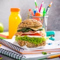 Healthy lunch for school with sandwich Royalty Free Stock Photo