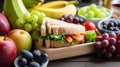 A healthy lunchbox filled with a sandwich salad and fresh two generative AI Royalty Free Stock Photo