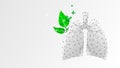 Healthy Lungs, human organ with green leaves and butterfly. Adult body anatomy, health biology. Low poly, wireframe 3d vector