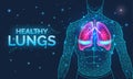 Healthy lungs, respiratory system, disease prevention, banner with human body organs, anatomy, breathing and healthcare