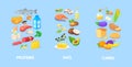 Healthy macronutrients. Nutrition chart of carbohydrates fats proteins, complex diet macros food, carbs healthy balance